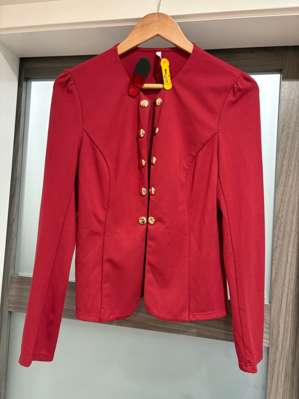HALARA Red Double-Breasted Blazer with Gold Buttons
